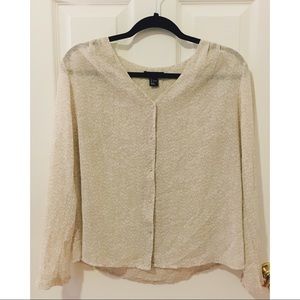 H&M White & Cream Patterned Chiffon Top